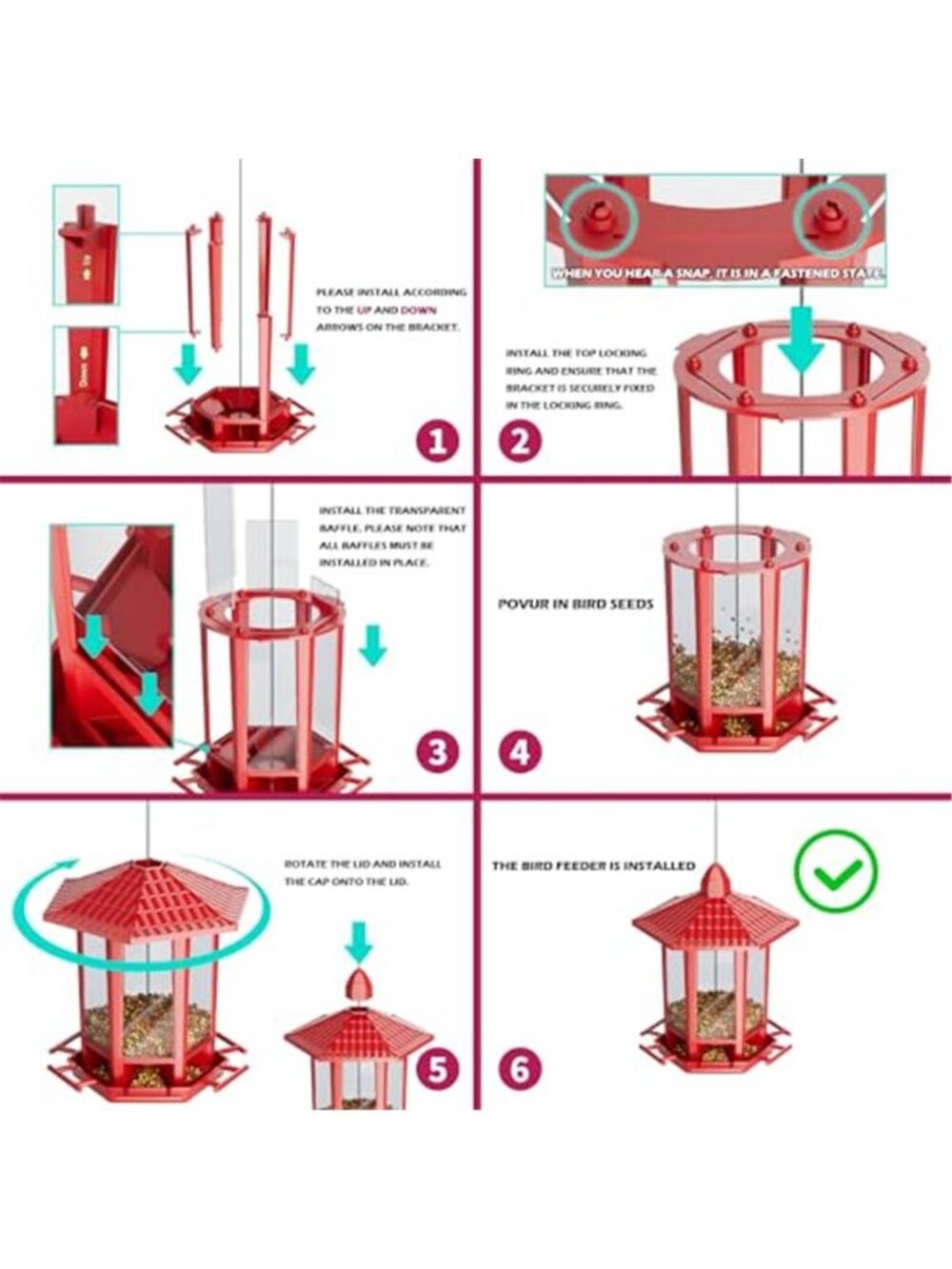 New 2 Pack Bird Feeders for Outdoor Hanging, Retro Pagoda Design Fun - Picture 3 of 7